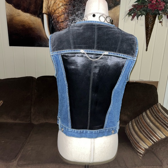 Carole Little Street Wear • Denim • Blue/Black • Silk Patchwork • Medium • Vest - Picture 5 of 12